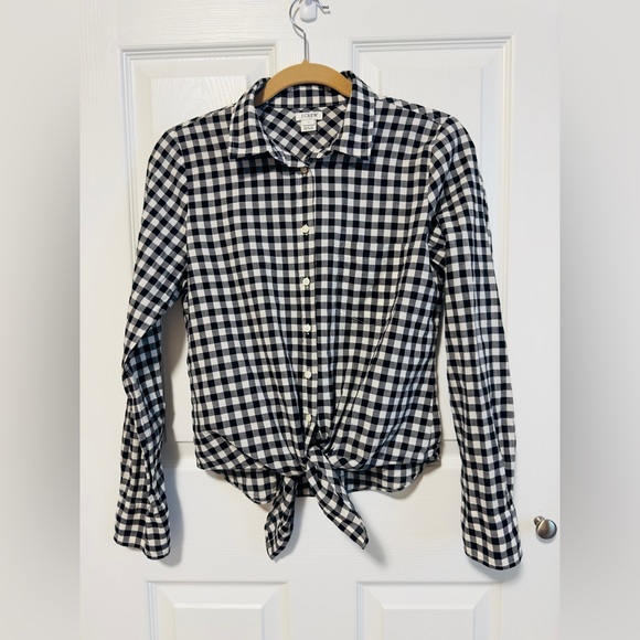 J. Crew Other - Women’s J Crew Gingham Check Black and White Shirt Tie Waist Sz S